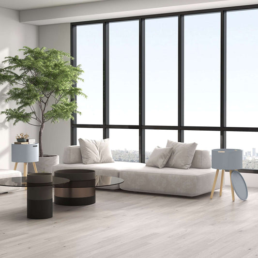 Modern Side Table With Hidden Storage Space, Round Night Stand With Removable Tray Wood Table / Living Room Children's Room, Set of 2, Grey