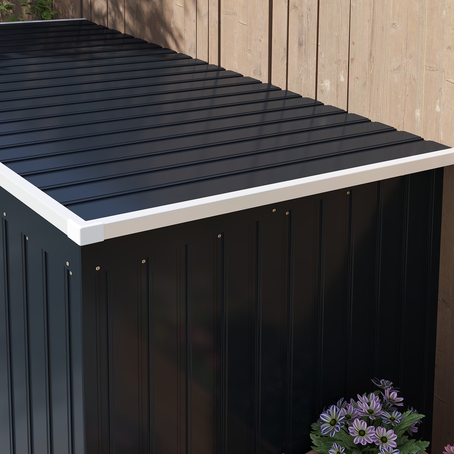 Outdoor Lean to Garden Metal Equipment Tool Storage Shed w/ Foundation Kit, Double Door, Vents and Sloped Roof, Dark Grey