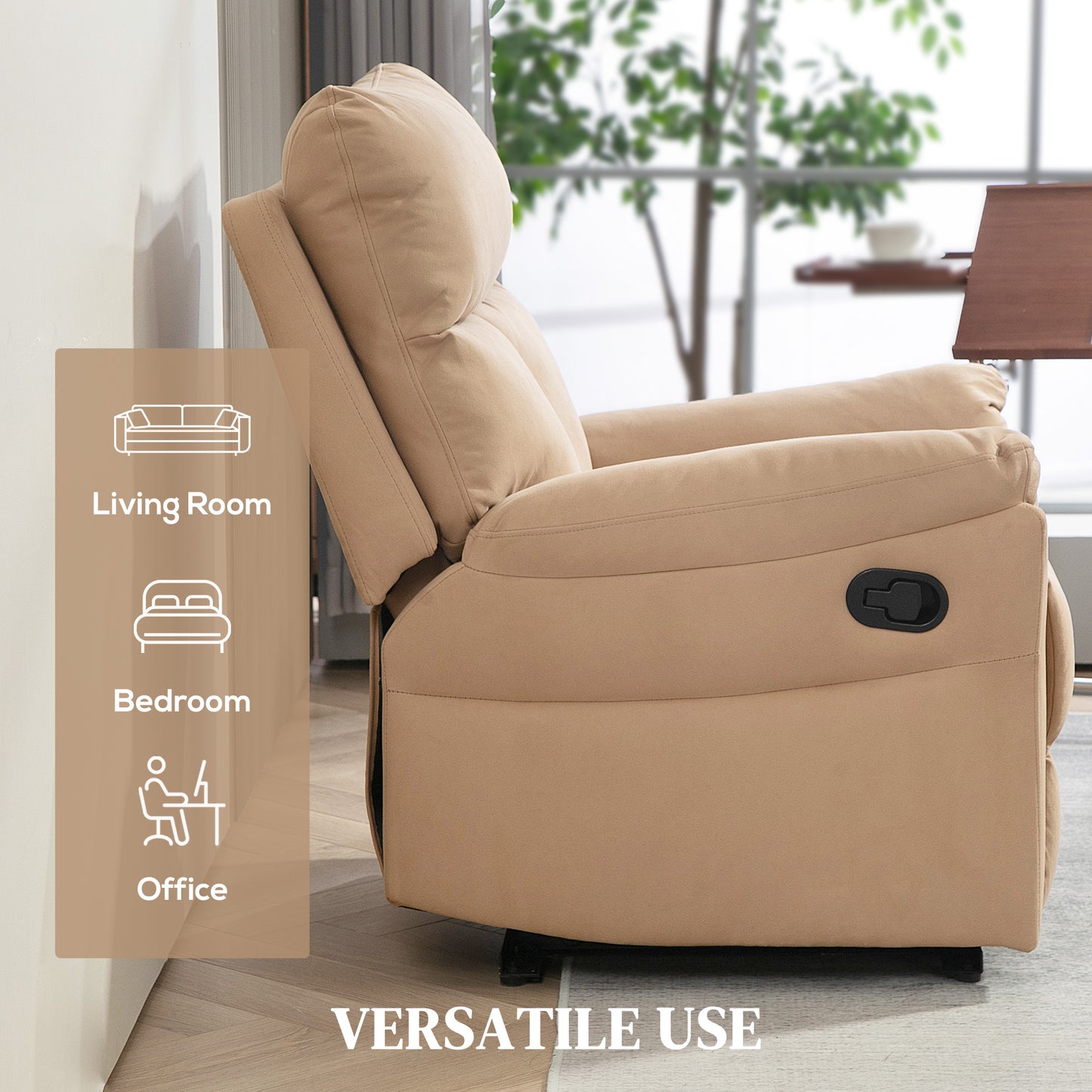 140° Manual Reclining Armchair, with Footrest - Light Brown