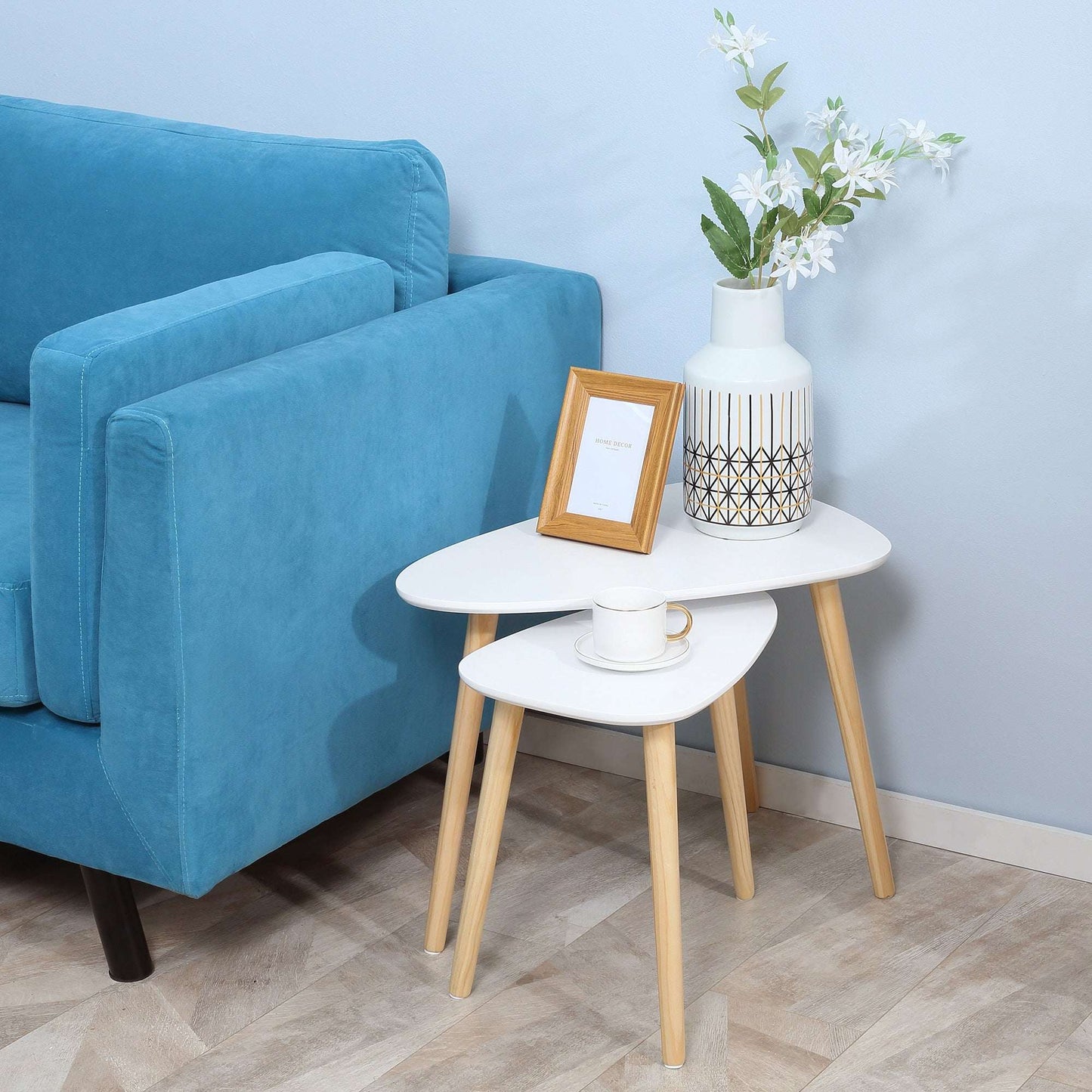 Wingback Rocking Chair & 2 Nesting Coffee Tables Set | Soft Fleecy Upholstery | High Back | Wooden Rocking Base | Scandi-Style Legs | MDF Tabletops | 120kg Capacity | White & Dark Grey