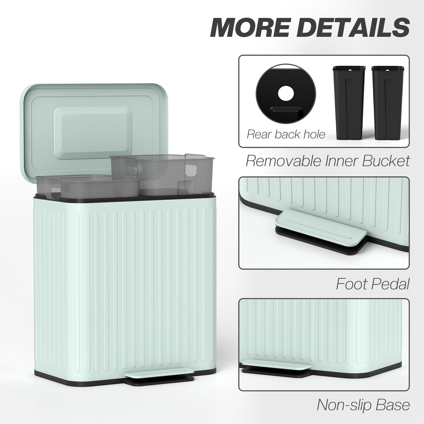 40L 2 x 20 Litre Dual Compartment Rubbish Bin, with Soft-Close Lid - Green
