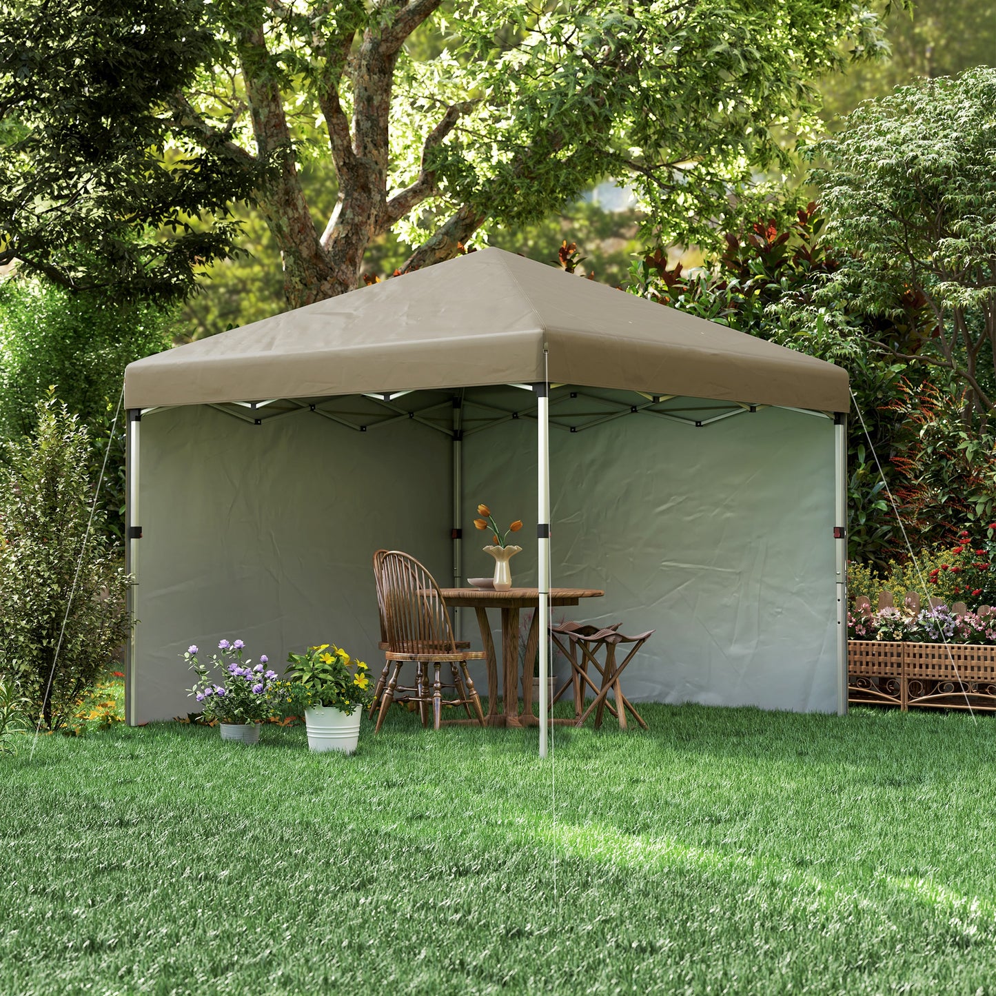Outsunny 3 x 3 (M) Pop Up Gazebo, UPF 30+ with 2 Sidewalls, Leg Weight Bags and Wheeled Bag, Party Tent Event Shelter