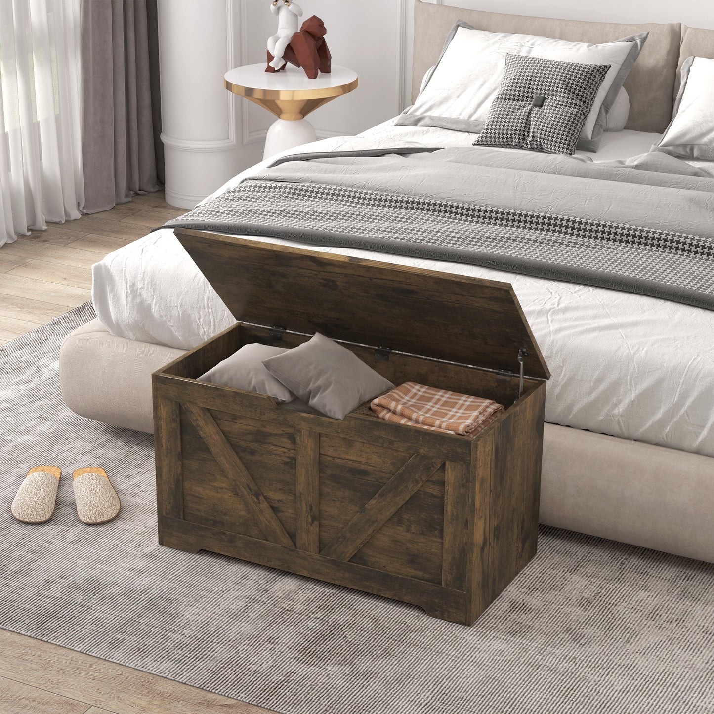 100L Home Storage Box, with Safety Hinges - Rustic Brown