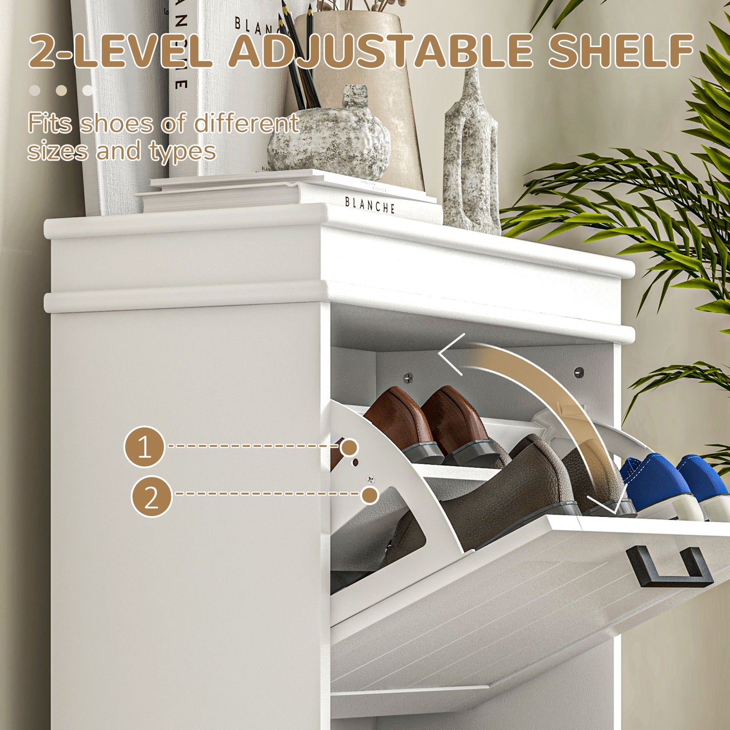 Two-Drawer Minimalistic Shoe Storage Cabinet Cupboard Organiser Holder Rack, for 10 Shoes
