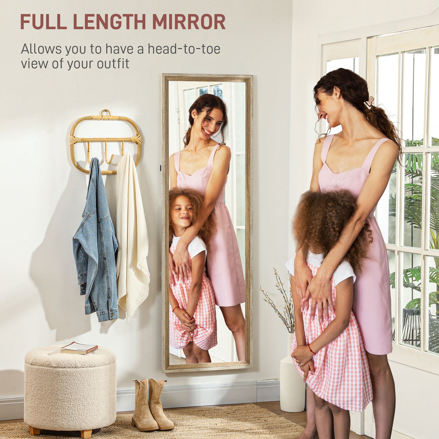 162.6 cm Two-Tone Full Length Mirror - White/Oak-Tone