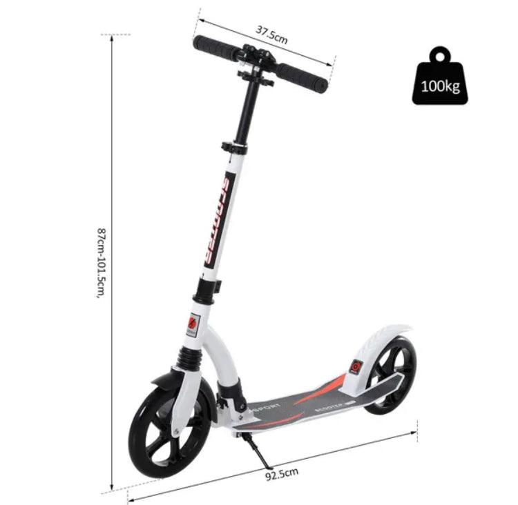 Teen/Adults Aluminium Folding Kick Scooter W/ Shock Mitigation System White