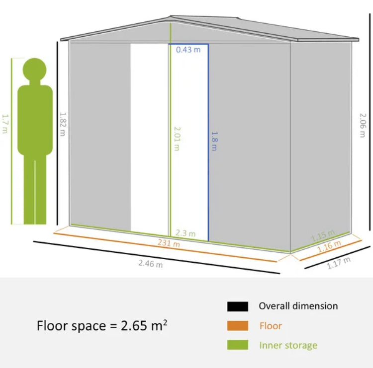 Outsunny 8 x 4ft Outdoor Garden Storage Shed with Lockable Door, Steel Tool Storage Box for Backyard, Patio and Lawn, Green
