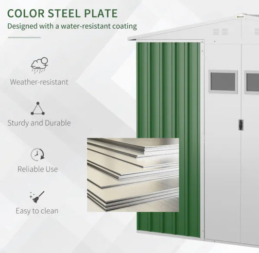 Outsunny 8 x 4ft Outdoor Garden Storage Shed with Lockable Door, Steel Tool Storage Box for Backyard, Patio and Lawn, Green