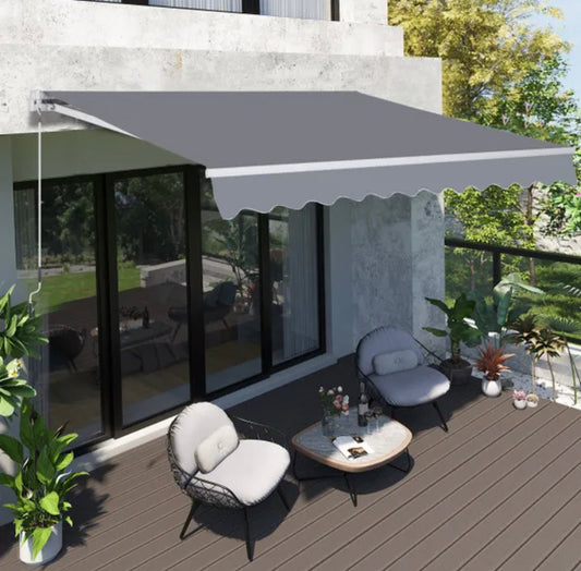 Manual Awning Canopy Sun Shade Shelter Retractable for Garden - Different Sizes - Grey