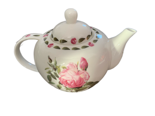 The Pierre Redoute Collection Rose Teapot | Fine China Porcelain | Rose Botanical Design | 15.5 x 23 x 13cm | Afternoon Tea | Gift | Collectable