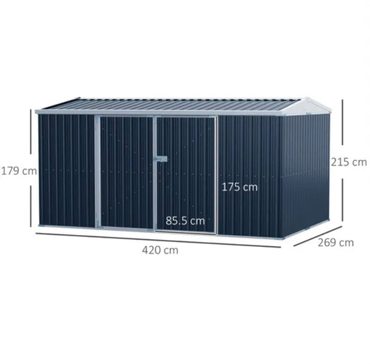 Outsunny 14 x 9ft Outdoor Garden Storage Shed with Lockable Door, Steel Tool Storage Box for Backyard, Patio and Lawn, Grey