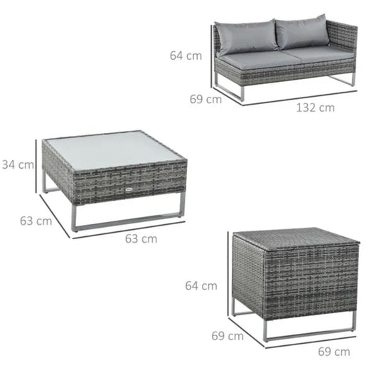 Outsunny 4-Piece Pe Rattan Outdoor Garden Furniture Set Mixed Grey