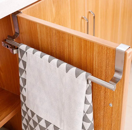 Over Door Stainless Steel Towel Rail & Rack | Kitchen Bathroom Cabinet Organiser | No Drilling | Small 23.5cm or Large 37.5cm