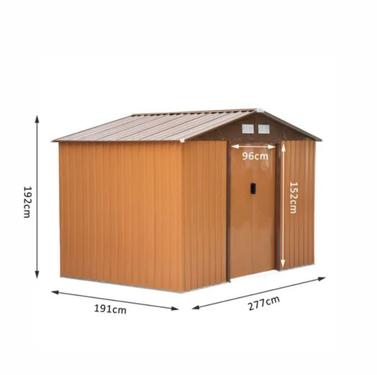 Outsunny Lockable Garden Shed Large Patio Tool Metal Storage Building Foundation Sheds Box Outdoor Furniture (9Ft X 6Ft, Khaki)