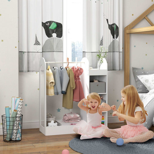 AIYAPLAY Kids Clothes Rail with Storage Shelf, Boxes, Mirror for Bedroom, Nursery, White