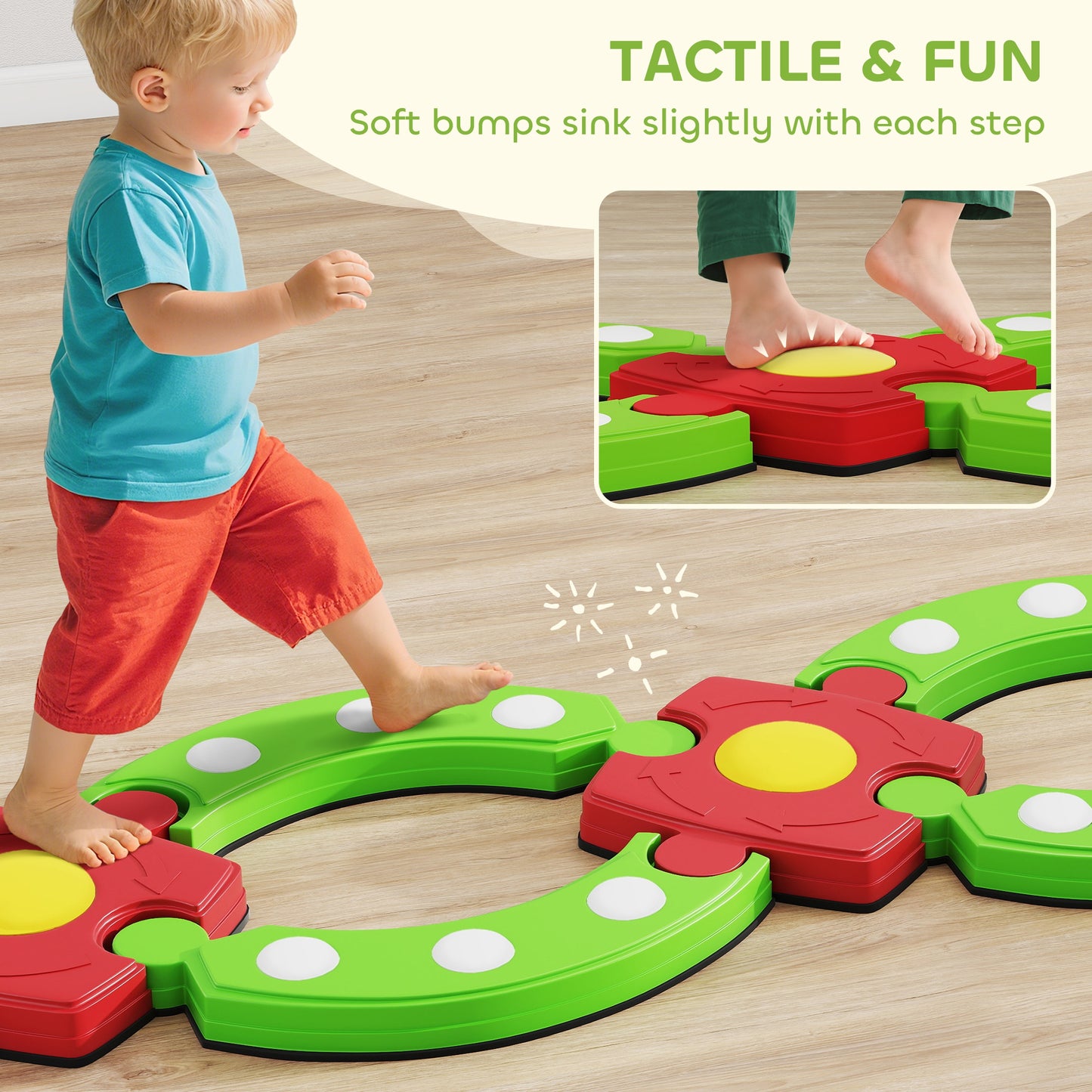 13 Piece Kids Balance Beam Stepping Stones Set with Non-slip Textured Surface, Outdoor Indoor for Toddlers, Green