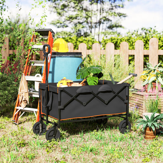 160L Festival Trolley on Wheels, Folding Camping Trolley Cart w/ Tailgate, 100kg Heavy Duty Garden Collapsible Folding Wagon w/Adjustable Handle, Carry Bag for Beach Picnic