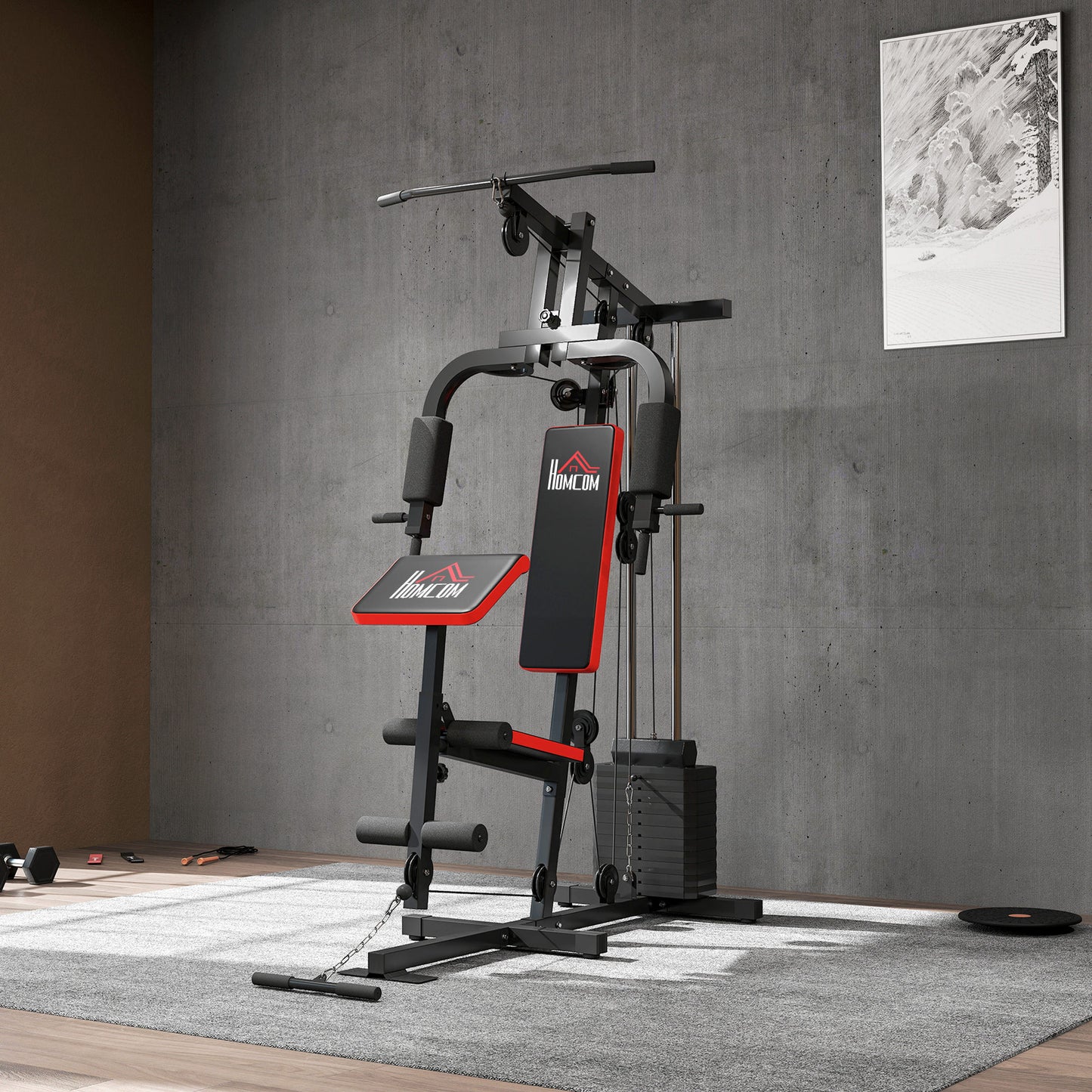 Home Multi-Gym Station | 65kg Weight Stack | Pec Fly | Lat Pulldown | Leg Curl & Extension | Black | 110kg Max