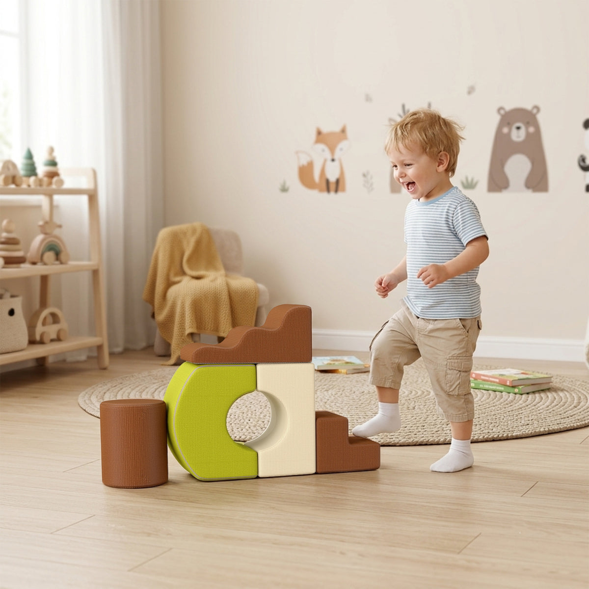 5-Piece Foam Climbing Blocks | Soft Play Set | Non-Slip Base | Washable Covers | 45kg | Ages 3–6 | Brown