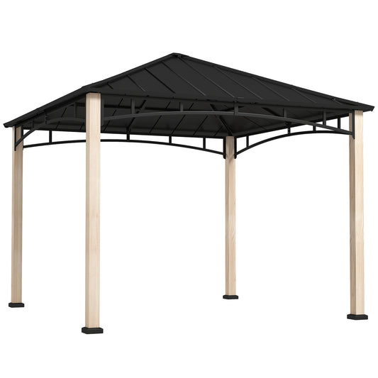 3 x 3(m) Hardtop Gazebo Canopy with Galvanised Metal Roof, Garden Gazebo Permanent Pavilion with Wood Grain Strong Columns