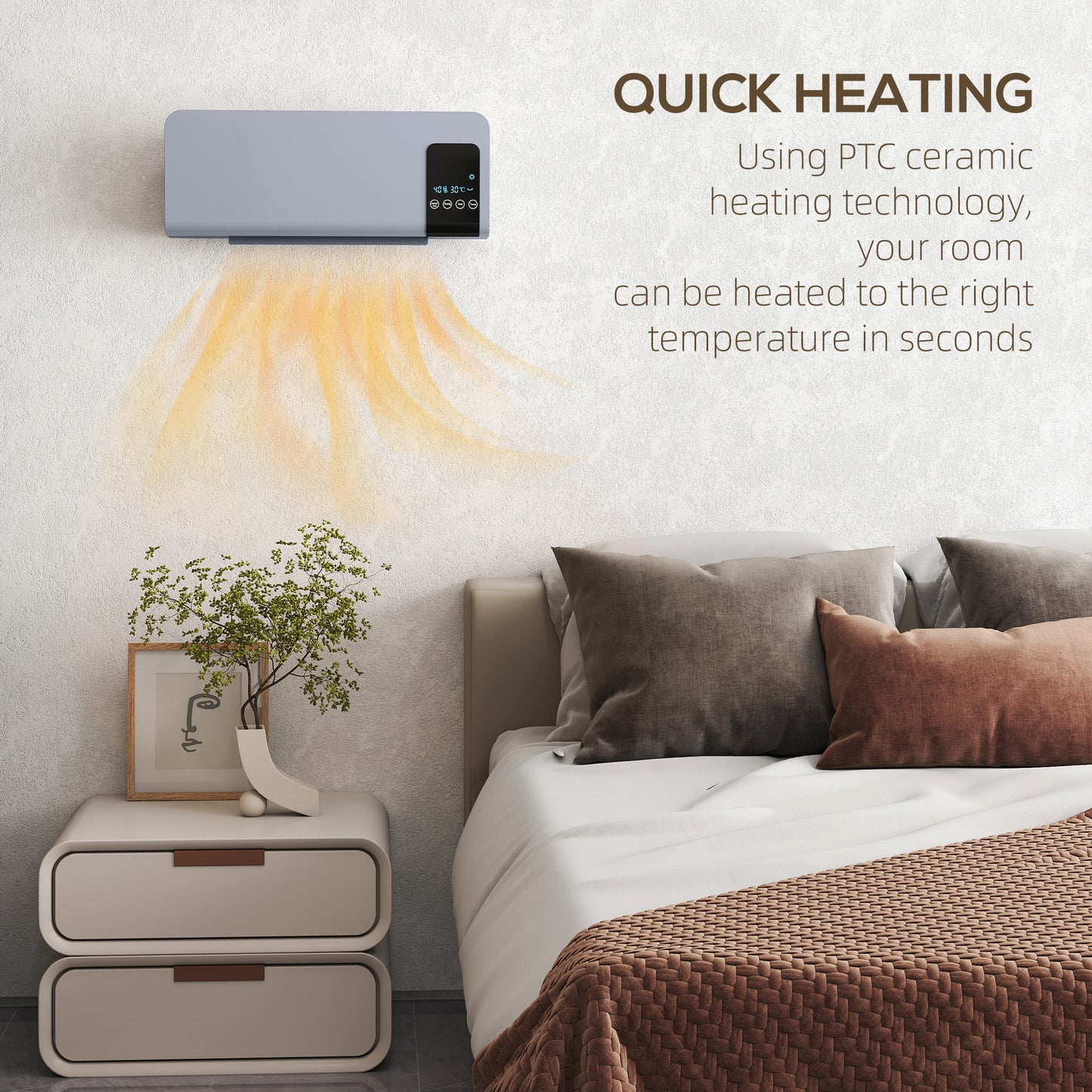 2000W Wall Mounted Heater, 18-45°C Temperature, Grey