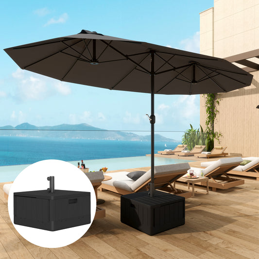 Fillable Parasol Base with Wheels & Handles | 80kg Sand or 50kg Water | Fits 38mm & 48mm Poles | 53x53x45cm | Deck Poolside & Garden | Black