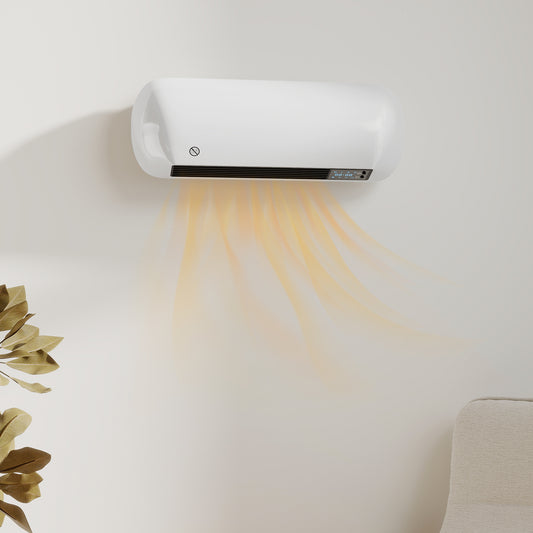 2000W Ceramic Electric Heater with Fan, Adjustable Thermostat, Wall Mounted - White / Black