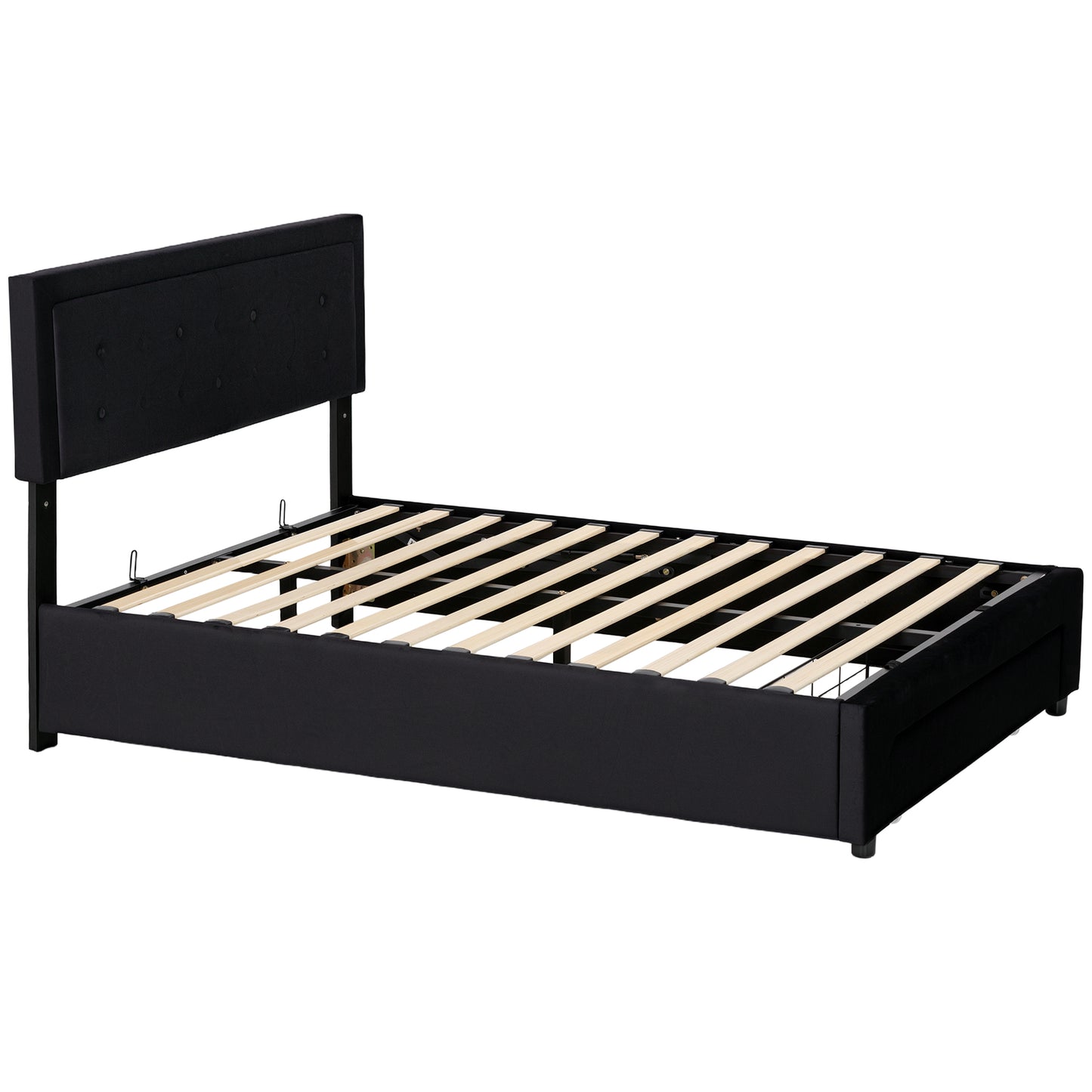 Double Ottoman Bed Frame, with Front Drawer - Cream / Black