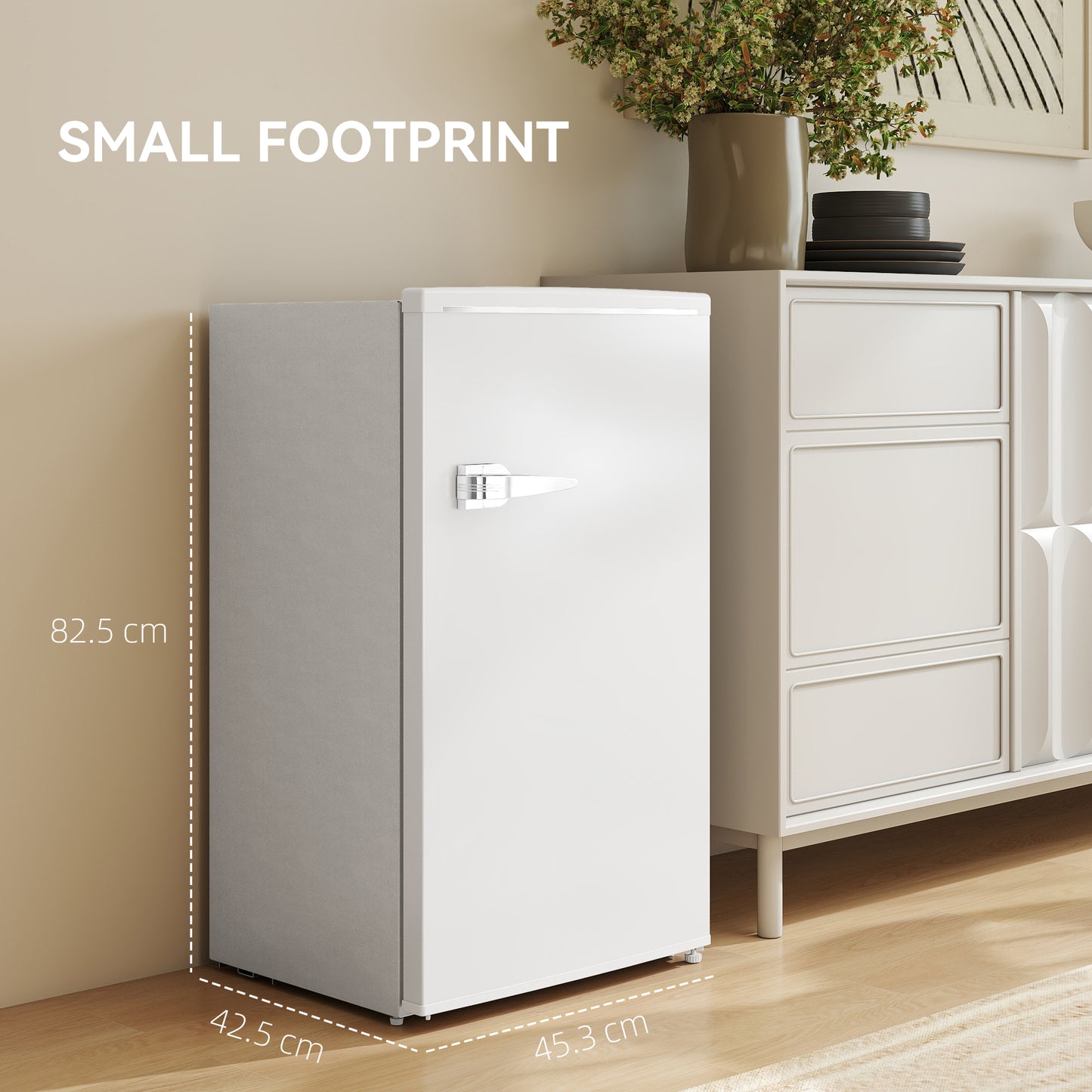 Under Counter Fridge, 85L Small Retro Vintage Style Refrigerator with Chiller Box, Adjustable Thermostat, Glass Shelves, White