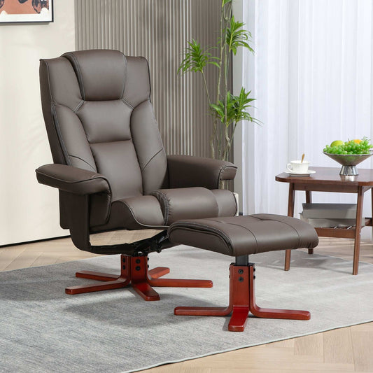 Faux Leather Manual Recliner and Footstool Set - Brown / Black