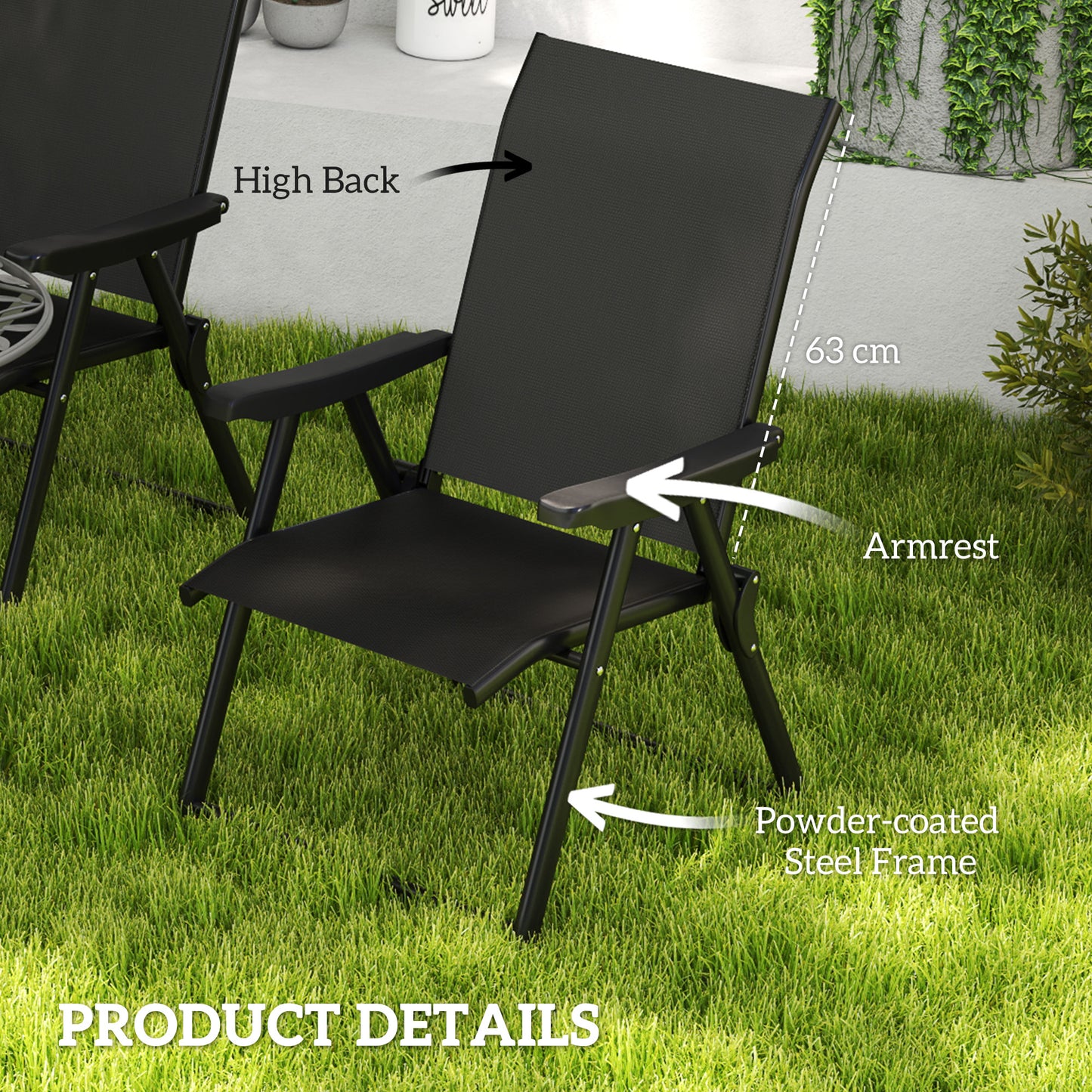 Outsunny Set of Four Folding Outdoor Garden Chairs - Black