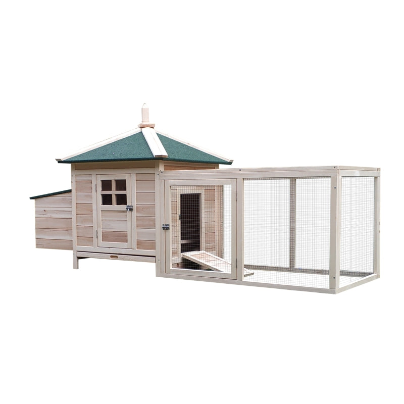 Chicken Coop Small Animal Pet Cage Wooden Chicken Hutch W/ Nesting Box Outdoor Run Backyard