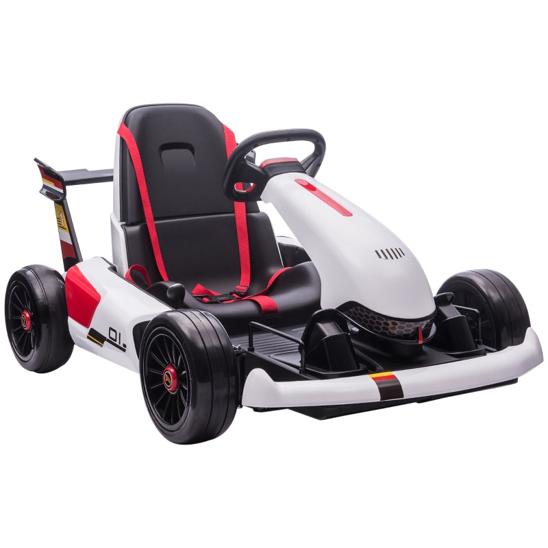 Electric Go Kart with Adjustable Footrest, Reversing Steering Wheel, Kids Ride-On Racing Go Kart with 12V Rechargeable Battery, 2 Speeds, Remote, Light Music Horn, Toy for Boys Girls