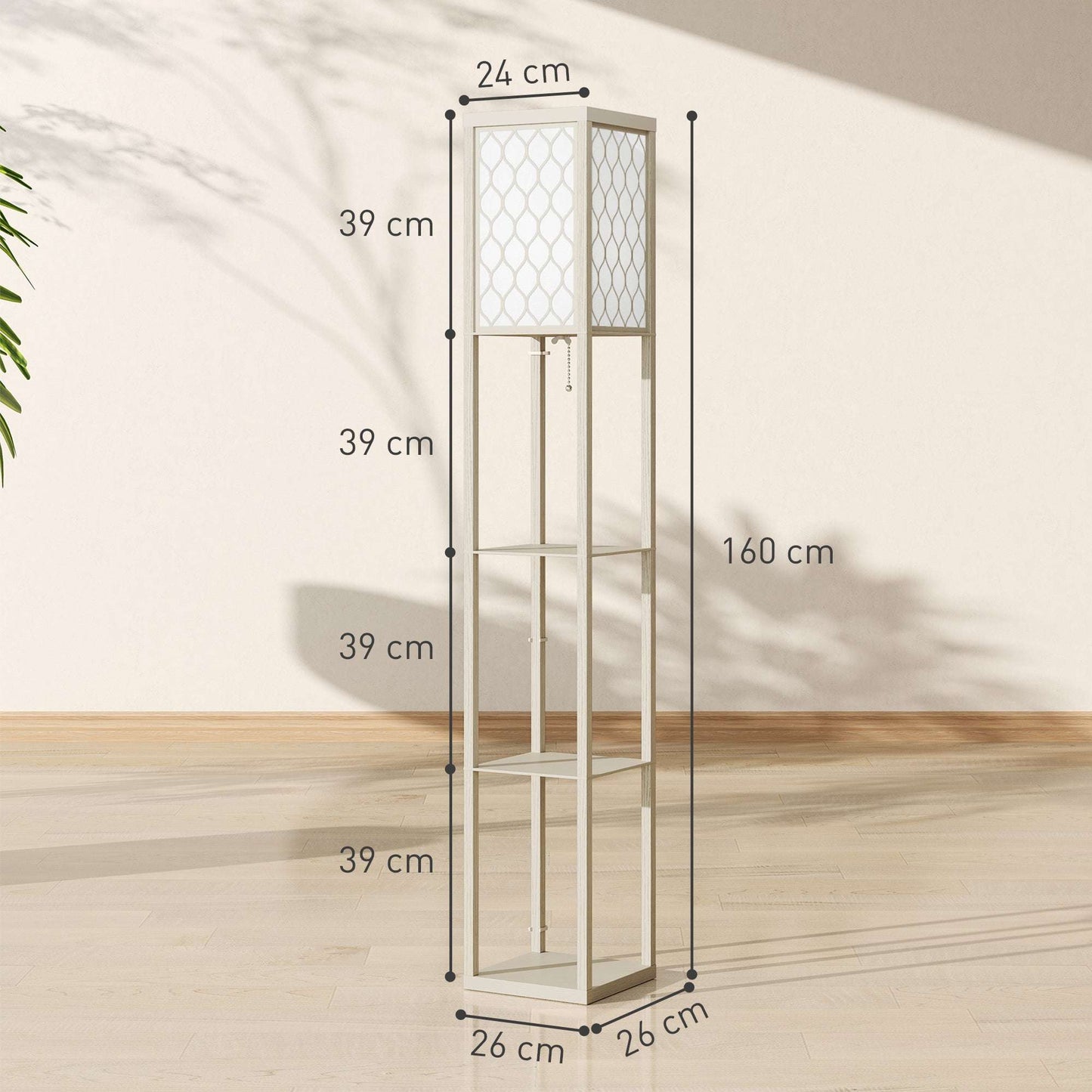 Three-Shelf Standing Lamp - Oak/White