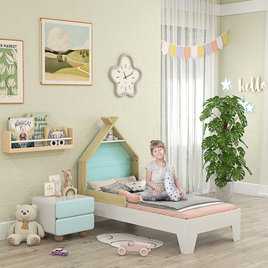 AIYAPLAY Toddler Bed Frame Treehouse Style Single Bed Frame with Safety Guardrails, 144L x 74W x 110Hcm