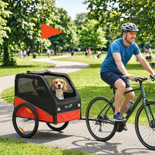 Dog Bike Trailer | 20kg Capacity | 20" Inflatable Rubber Wheels | Universal Coupler | 600D Oxford Fabric | Steel Frame | Reflectors & Safety Flag | Foldable | 139x72x88cm | Red
