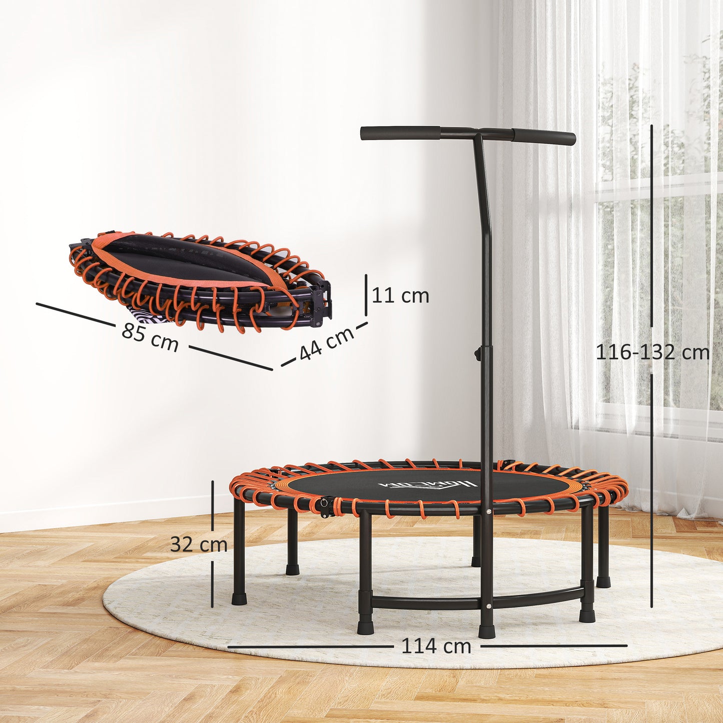 Mini Round Steel Frame Trampoline w/ Adjustable Handle, Orange / Green