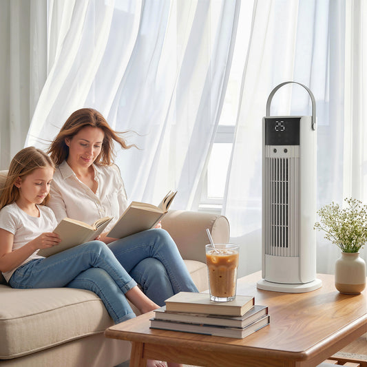 Tower Fan for Bedroom, 16 Inch Mist Desktop Fan with RGB Lights, 3 Speeds, 90° Oscillation, 10H Timer, for Home Office