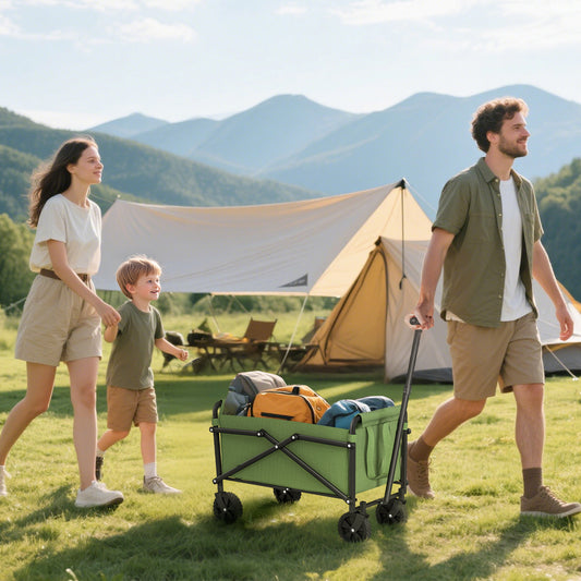 Outsunny 41L Festival Trolley on Wheels, Small Garden Folding Trolley Cart, 60kg Heavy Duty Collapsible Folding Wagon with Adjustable Handle and Carrying Bag for Beach, Camping