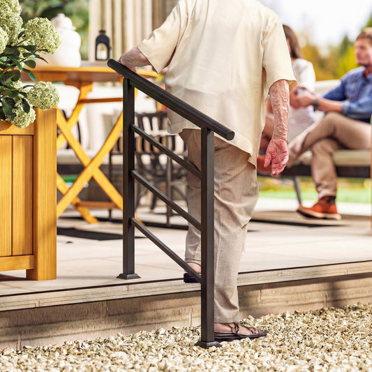 Outdoor Stair Handrail | 0°–45° Adjustable | Fits 1–3 Steps | 50kg Capacity | Metal | Porch Patio Garden | Black