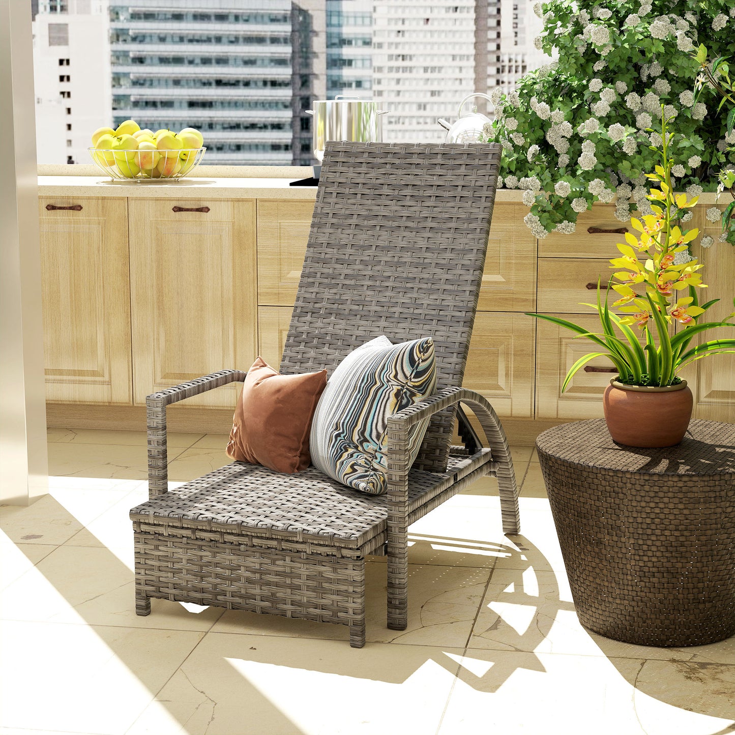 Outsunny PE Rattan Sun Lounger with Adjustable Backrest - Mixed-grey