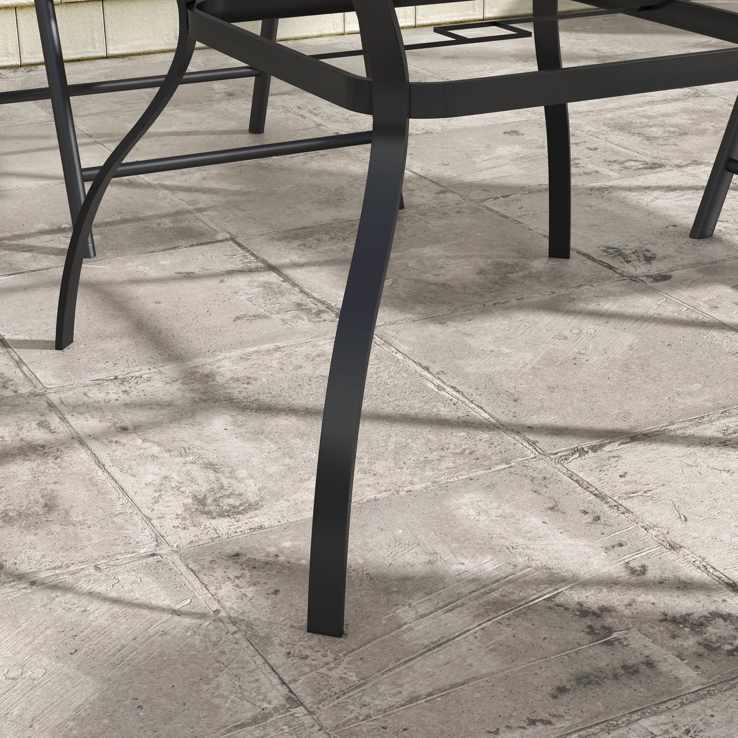 Outsunny Dia. 80cm Square Garden Dining Table with Umbrella Hole, Outdoor Dining Table with Marble Effect Top for 4 People, Black/Brown