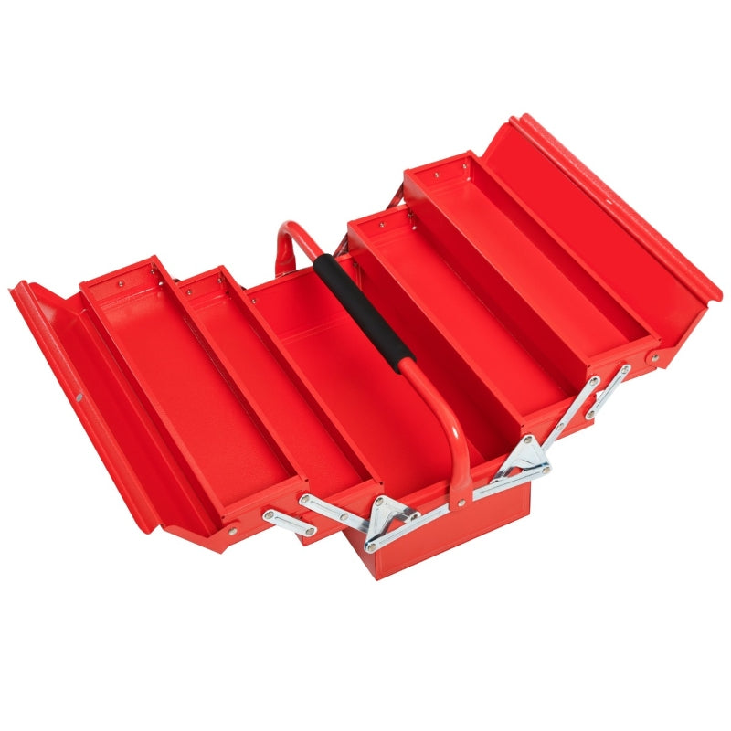 Durhand Metal Tool Box 3 Tier 5 Tray Professional Portable Storage Cabinet Workshop Cantilever Toolbox with Carry Handle, 45cmx20cmx34.5cm, Red