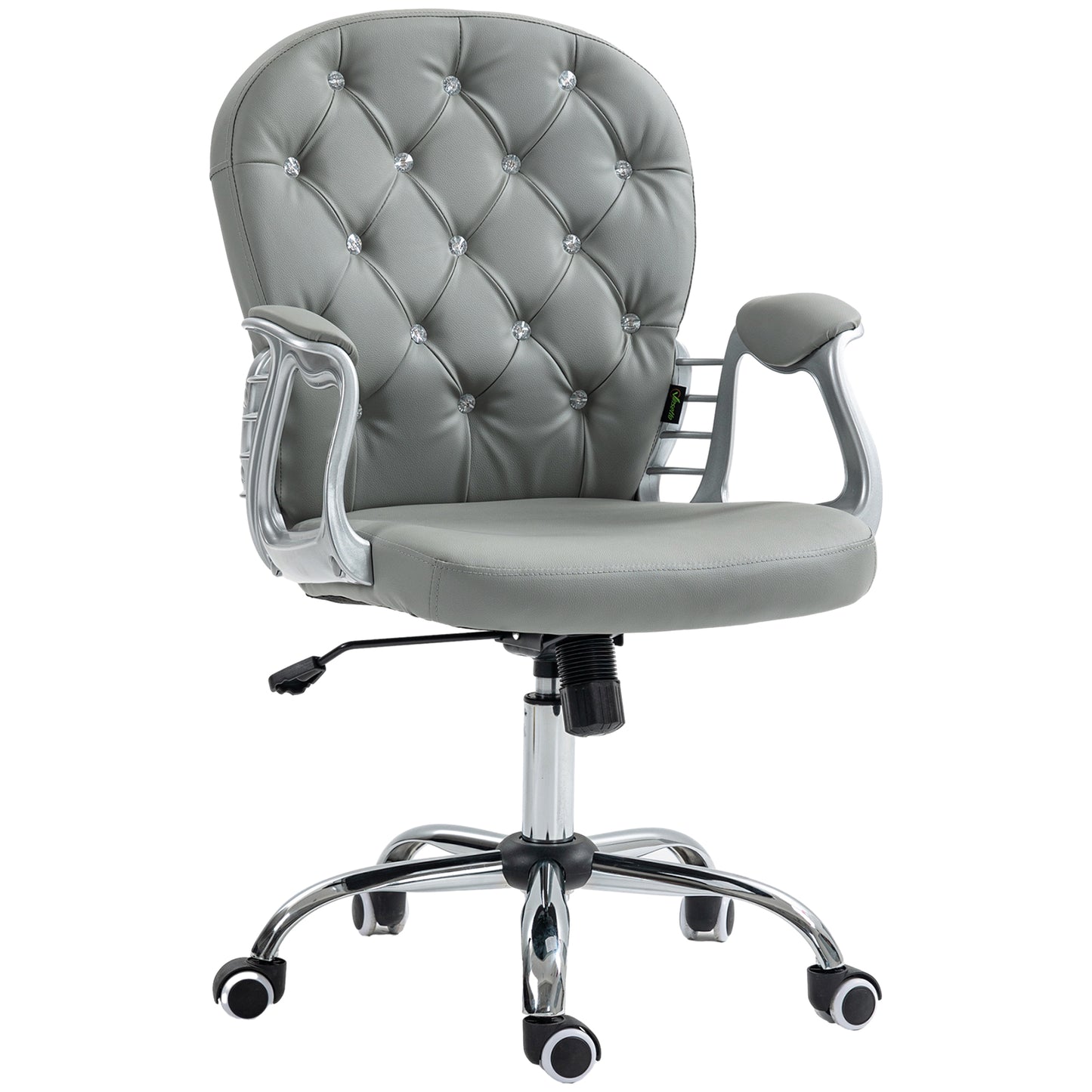 Vinsetto Retro Vintage Style Office Chair Ergonomic 360° Swivel PU Diamante Padded Base 5 Castor Wheels for Home Work Grey