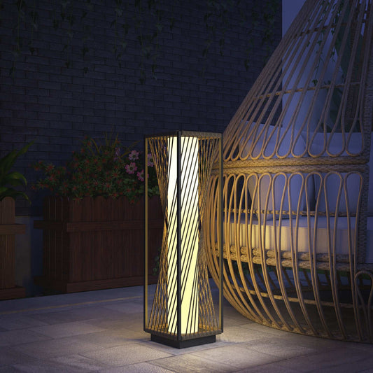 Garden Rattan Lamp, 77 cm Tall Solar Rattan Floor Lamp, Solar Garden Light with Auto On/Off LED Lights, IP44 Waterproof for Outdoor