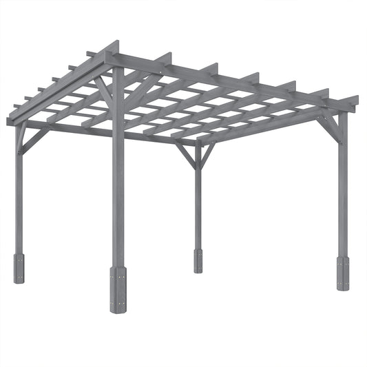 Outsunny 3 x 3 m Wooden Pergola Kit, Decorative Garden Gazebo Shelter with Stable Structure for Climbing Vines, Grey