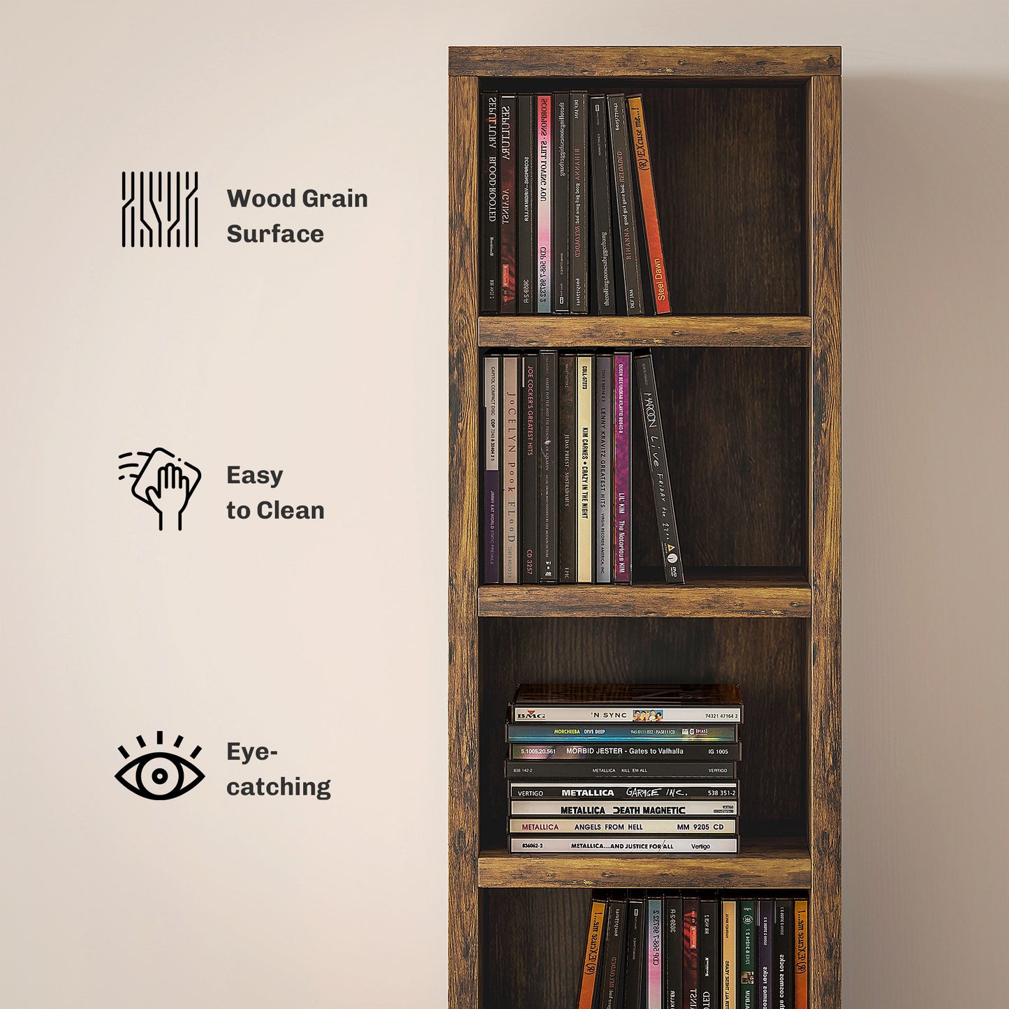 204 CD Tall Narrow Media Storage Tower - Rustic Brown / Black