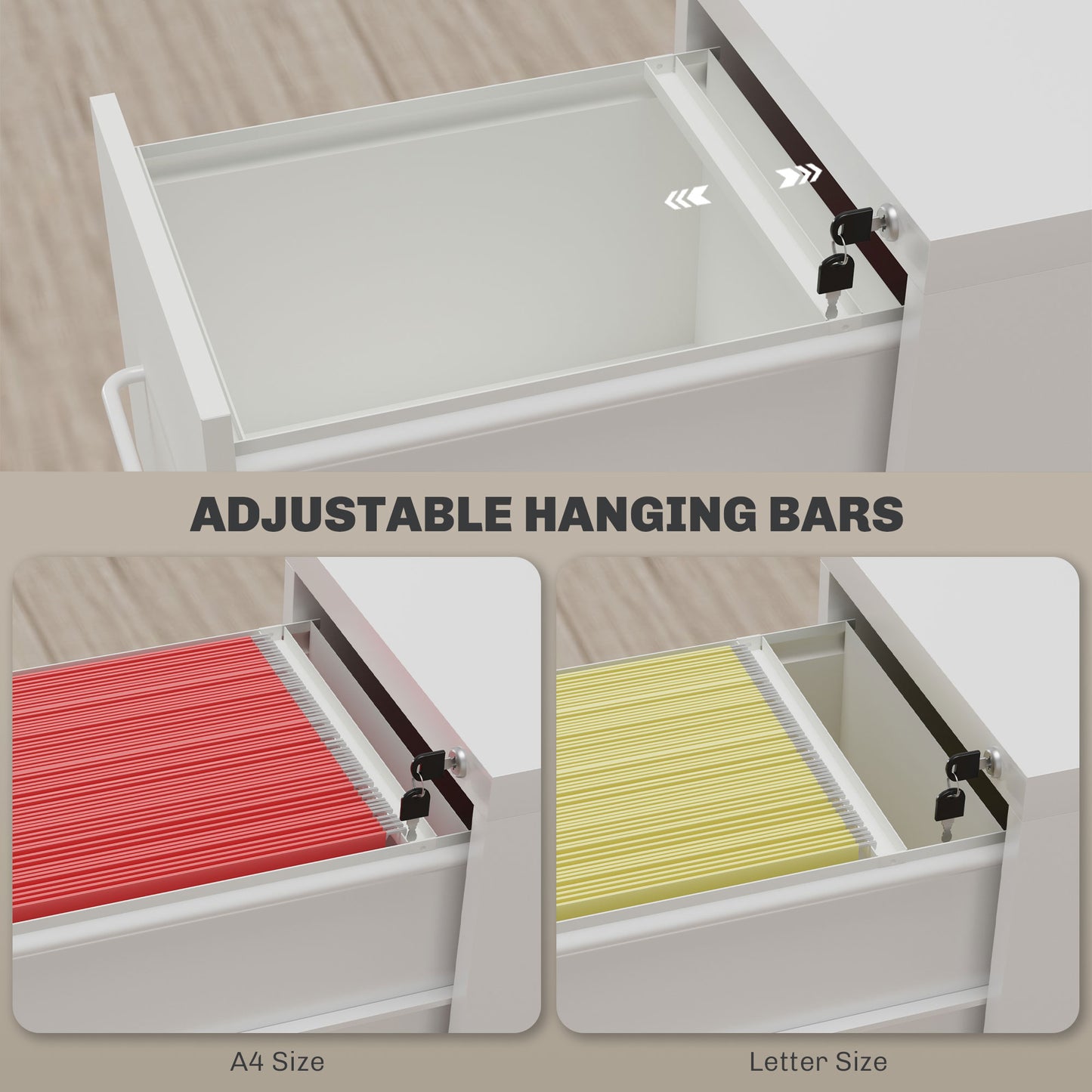 Two-Drawer Modern Steel Filing Cabinet Organiser Storage Unit Cabinet - White