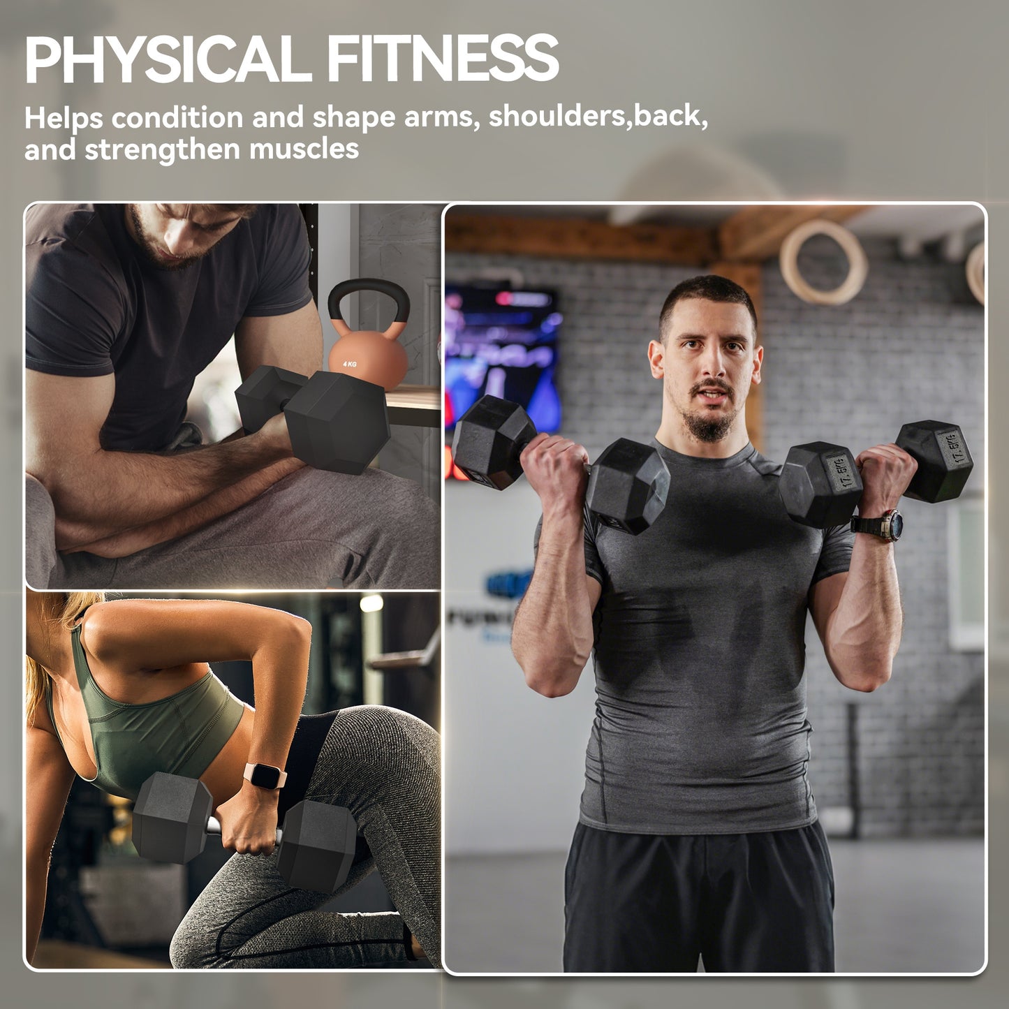 35KG Rubber Hex Dumbbell Portable Hand Weights Dumbbell Home Gym