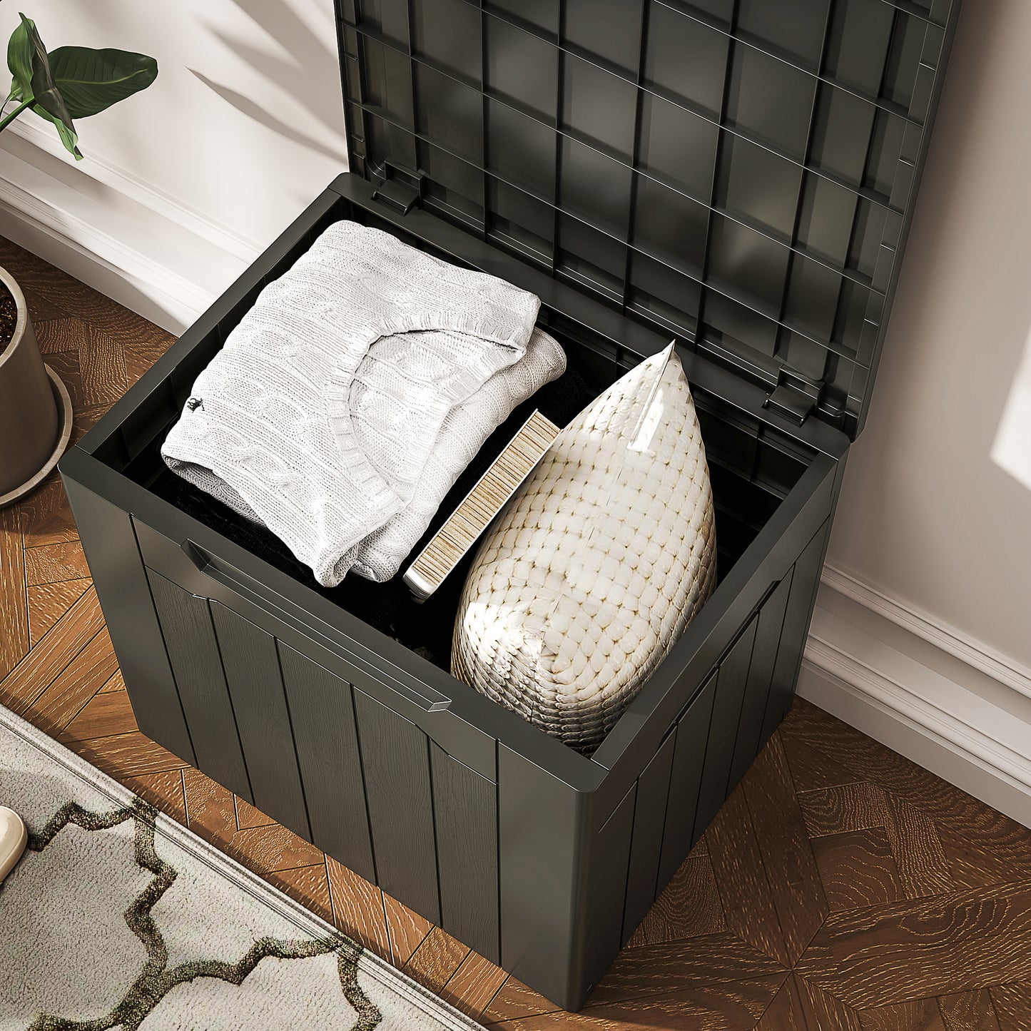 107 L Plastic Storage Chest with Lid - Charcoal Grey
